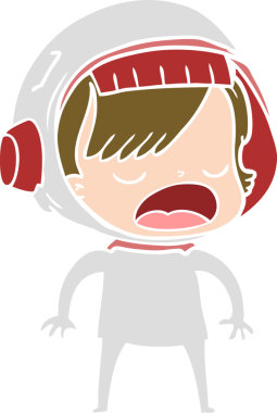 Düz renkli çizgi film astronot kadın bir insan tarafından çizilmiş.