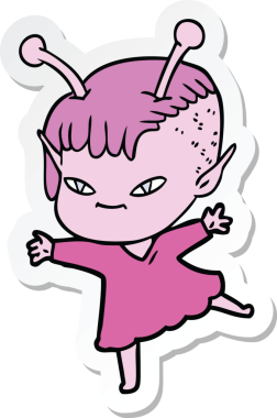 Bir insan tarafından çizilmiş şirin bir uzaylı kızın çıkartması.