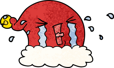 Bir insan tarafından çizilmiş ağlayan bir Noel şapkası.