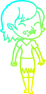 Bir insan tarafından çizilmiş yanağında kan olan vampir bir kızın çizdiği soğuk çizgi.