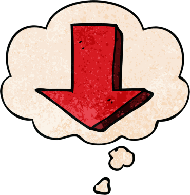 bir insan tarafından çizilmiş grunge desen biçiminde düşünce baloncuğu ile ok gösteren çizgi film