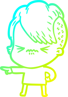 Bir çizgi film karakteri çizen soğuk gradyan, bir insan tarafından çizilmiş hippi bir kız.