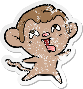 Bir insan tarafından çizilmiş çılgın bir çizgi maymunun sıkıntılı çıkartması.