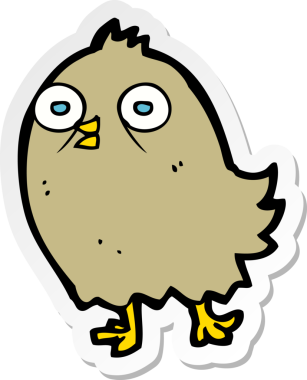 Bir insan tarafından çizilmiş komik bir karikatür kuşunun çıkartması.