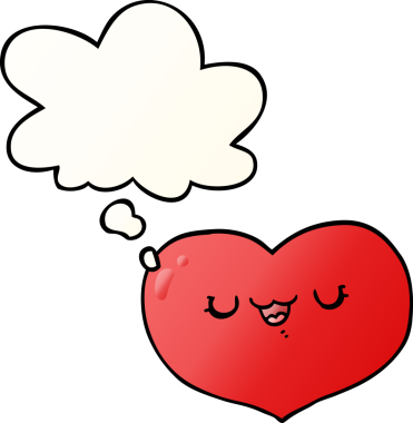 insan tarafindan çizilmis, dusunce baloncuguyla karikatür ask kalbi.