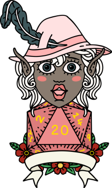 Retro Dövme Tarzı Elf Ozanı Bir insan tarafından çizilmiş doğal yirmi zar atışıyla