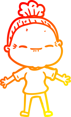 Bir insan tarafından çizilmiş barışçıl, yaşlı bir kadının sıcak çizgi çizimi.