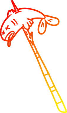 Bir insan tarafından mızrakla çizilmiş bir karikatür balığının sıcak çizgi çizimi