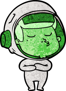 Bir insan tarafından çizilmiş kendine güvenen bir astronot çizgi filmi.