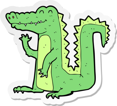 Bir insan tarafından çizilmiş timsah çizgi film etiketi.