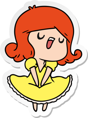 Bir insan tarafından çizilmiş şarkı söyleyen kawai kızının çizilmiş bir karikatür çizimi