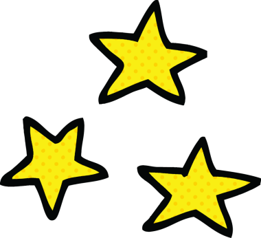 Bir insan tarafından çizilmiş üç yıldızlı çizgi roman tarzı.