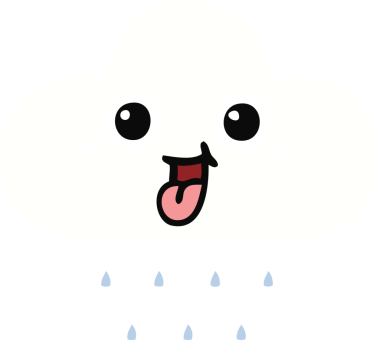 Bir insan tarafından çizilmiş bir yağmur bulutunun düz renkli retro karikatürü