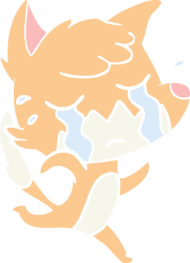 Bir insan tarafından çizilmiş ağlayan tilki düz renkli çizgi film