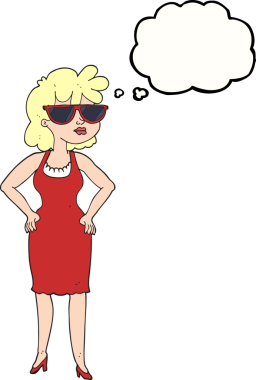 Bir insan tarafından çizilmiş güneş gözlüğü takan serbest çizim baloncuk kadın.