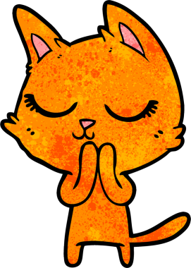 Bir insan tarafından çizilmiş sakin çizgi film kedisi.