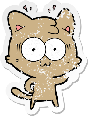 Bir karikatür çıkartması bir insan tarafından çizilmiş kediye şaşırttı.