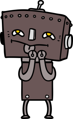 Bir insan tarafından çizilmiş çizgi film robotu