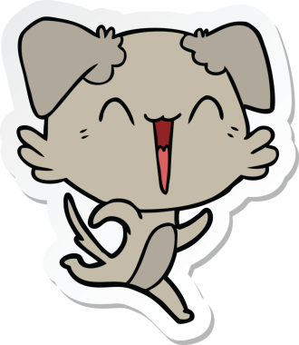 Bir insan tarafından çizilmiş mutlu bir köpek çizgi filminin çıkartması.