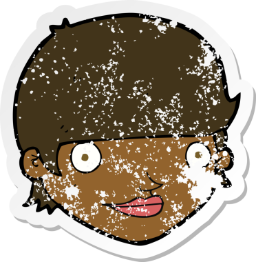 Bir insan tarafından çizilmiş mutlu kadın yüzü karikatürünün gerilimli retro yapıştırması