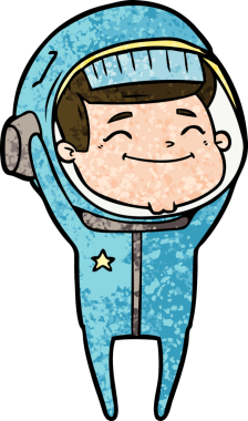 Bir insan tarafından çizilmiş mutlu astronot çizgi filmi.