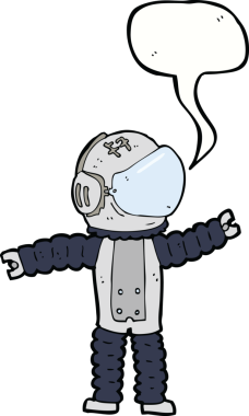Bir insan tarafından çizilen konuşma baloncuğuyla ulaşan astronot çizgi filmi.