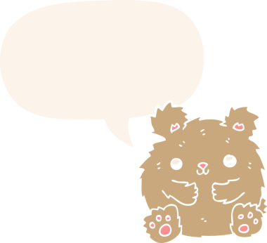 Bir insan tarafından çizilmiş konuşma baloncuğu olan sevimli çizgi film ayısı.