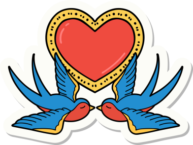 Geleneksel kırlangıç stili dövme çıkartması ve bir insan tarafından çizilmiş kalp.