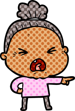 Bir insan tarafından çizilmiş kızgın yaşlı kadın çizgi filmi.