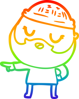 Gökkuşağı gradyan çizimi. Bir insan tarafından çizilmiş sakallı sevimli bir karikatür adam.