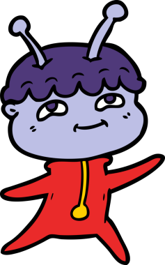 Bir insan tarafından çizilmiş dost canlısı çizgi film uzay adamı.