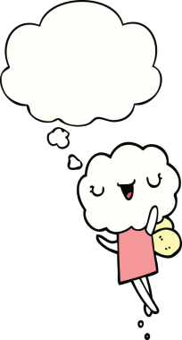 Bir insan tarafından çizilmiş düşünce baloncuğu olan sevimli çizgi film bulutu kafa yaratığı.