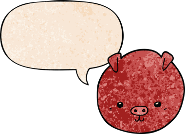 Bir insan tarafından çizilmiş eski moda konuşma baloncuklu çizgi film domuzu.