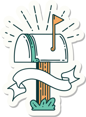 Bir insan tarafından çizilmiş dövme stili kapalı posta kutusu etiketi