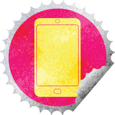 bir insan tarafından çizilmiş cep telefonu grafikli dairesel soyma etiketi