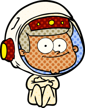 Bir insan tarafından çizilmiş mutlu astronot çizgi filmi.