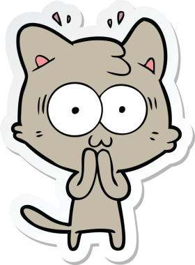 Bir çizgi film çıkartması. Bir insan tarafından çizilmiş, şaşırmış bir kedi.