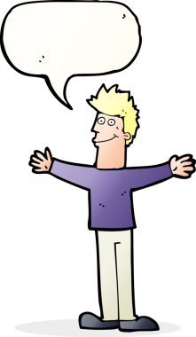 Bir insan tarafından çizilmiş konuşma balonlu mutlu adam çizgi filmi.