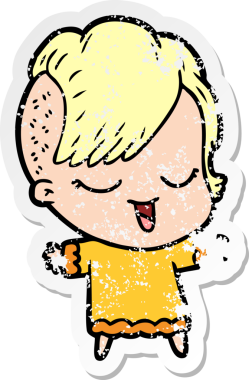 Bir insan tarafından çizilmiş mutlu bir çizgi film kızının sıkıntılı çıkartması.