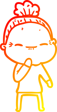 Bir insan tarafından çizilmiş barışçıl, yaşlı bir kadının sıcak çizgi çizimi.