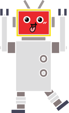 Bir insan tarafından çizilmiş düz renkli bir robot karikatürü
