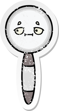 Bir insan tarafından çizilmiş sevimli bir çizgi film büyüteçinin sıkıntılı çıkartması.