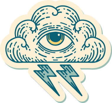 Her şeyi gören bir insan tarafından çizilmiş geleneksel bir dövme çıkartması.