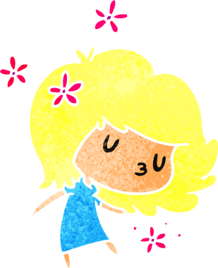 Bir insan tarafından çizilmiş sevimli bir kawai kızının eski çizgi film çizimi.