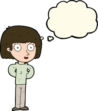 Bir insan tarafından çizilmiş düşünce baloncuğu olan bir karikatür.