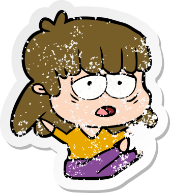 Bir insan tarafından çizilmiş yorgun bir karikatür çıkartması.