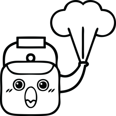 Bir insan tarafından çizilen dumanı tüten bir çaydanlığın çizgi çizimi