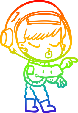 Gökkuşağı gradyan çizgi çizimi Bir insan tarafından çizilmiş güzel astronot kız