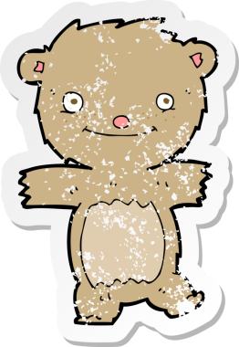 Bir insan tarafından çizilmiş oyuncak ayının gerilimli çıkartması.