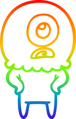 Gökkuşağı gradyanı çizimi bir insan tarafından çizilmiş bir Tepegöz uzaylı uzay adamı